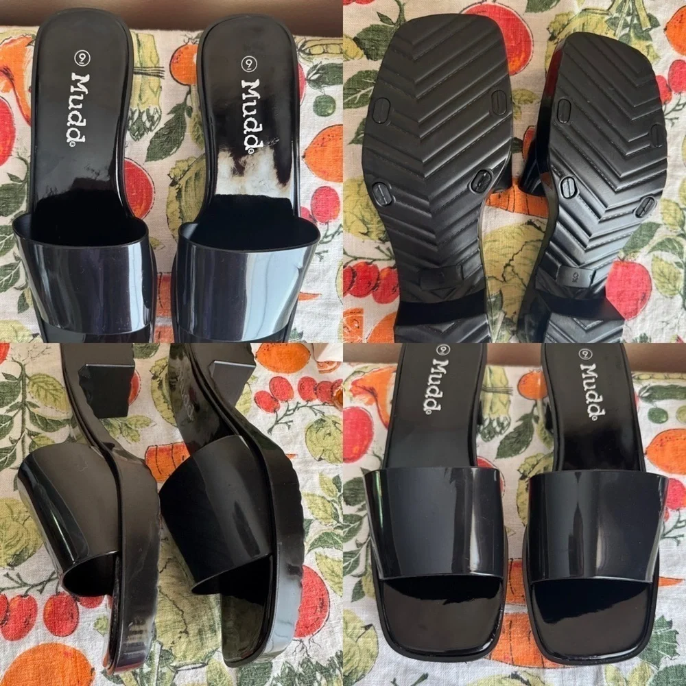 Vintage Mudd patent leather black platform sandals size 9